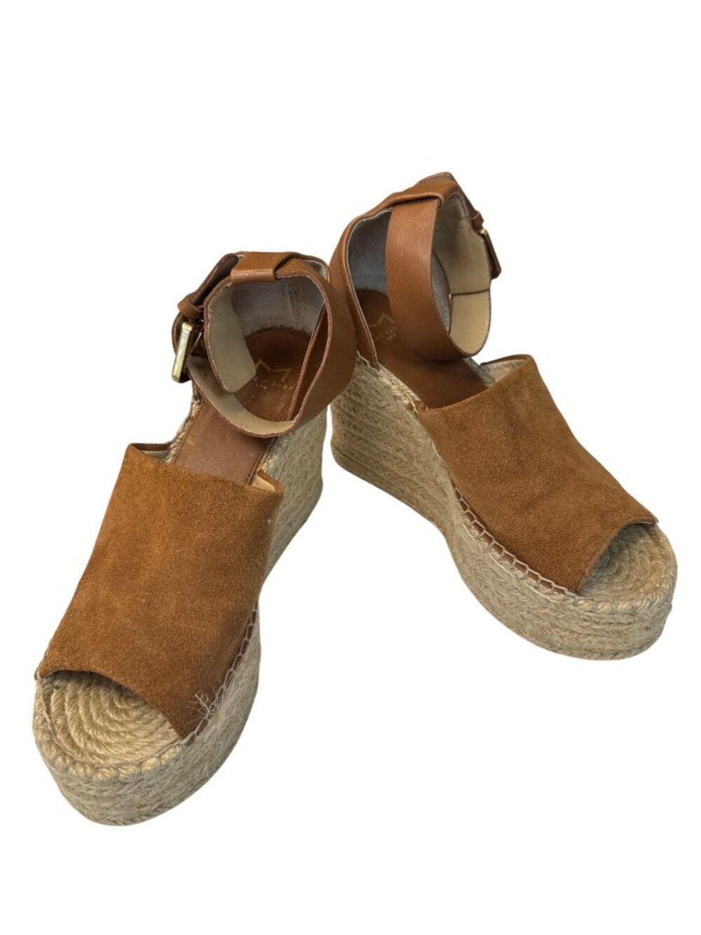 Marc Fisher The Adalyn Espadrille Wedge Sandals Size 6.5 Tan Suede Platform Ankl